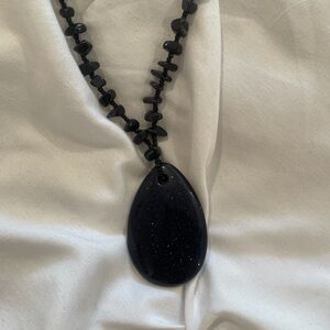 Vintage dark navy blue sparkly gemstone necklace with silver clasp